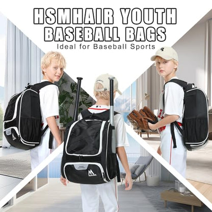 Hsmihair Baseball Bag-Baseball Backpack Holder for Baseball, Large Main Compartment,Softball Tball& Gear for Youth and Adults