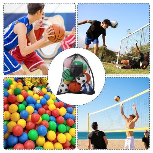 Extra Large Sports Ball Bag 3 Pcs Duty Net Mesh Soccer Ball Basketball 40*30 Heavy Duty Drawstring Bags with Pocket Team Work, Adjustable Shoulder Strap for Holding Volleyball, Baseball, Swimming Gear
