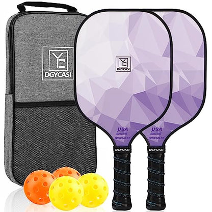 YC DGYCASI Pickleball Paddles Set of 2, 2026 USAPA Approved Pickleball Set, Fiberglass Lightweight Pickle Ball Rackets 2 Pack, 2 Outdoor Pickleball, 2 Indoor Pickleball Balls, 1 Pickleball Bag - color: Purple