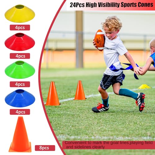Flag Football Set, 14 Player/ 28 Player Football Flags and Belts Set, Includes Belts, Football Flags, Cones - color: 28 Players