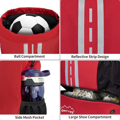 ONTYZZ Sports Backpack with Drawstring Closure Basketball Backpack with Shoe Compartment Swim Beach Bag - color: Basics-Red