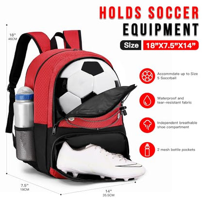 Hsmihair Youth Soccer Bag-Soccer Backpack&Backpack for Football Basketball,with Ball Compartment Separate Cleat Package - color: Red2