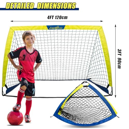 Soccer Goal 4'x 3' Portable Kids Soccer Goals for Backyard or Indoor Pop Up Soccer Net with 6 Training Cones, Carrying Bag, 8 Ground Stakes