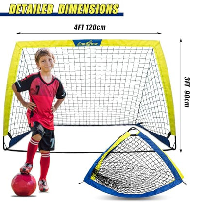Soccer Goal 4'x 3' Portable Kids Soccer Goals for Backyard or Indoor Pop Up Soccer Net with 6 Training Cones, Carrying Bag, 8 Ground Stakes