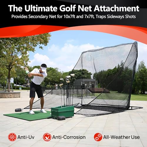 Golf Hitting Nets Attachment, 7 * 10/7 * 7FT Heavy Duty Side Net Barrier Net for Golf, Baseball, Hockey with Sandbag - size: 7x10ft(1Pack)