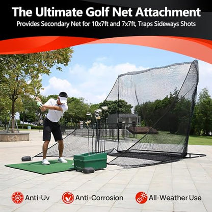 Golf Hitting Nets Attachment, 7 * 10/7 * 7FT Heavy Duty Side Net Barrier Net for Golf, Baseball, Hockey with Sandbag - size: 7x10ft(1Pack)