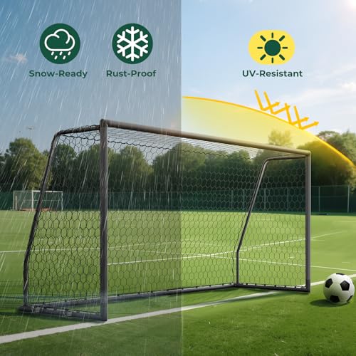 MOPHOTO Soccer Goal, 6X4/8x6/10x6.5/12x6/16x7/18.5x6.5/21x7/24x8ft Soccer Goals for Backyard, Full Size Soccer Goal for Teens & Adults Training - size: 12x6FT, style: Alu-Grey