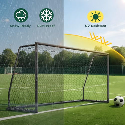 MOPHOTO Soccer Goal, 6X4/8x6/10x6.5/12x6/16x7/18.5x6.5/21x7/24x8ft Soccer Goals for Backyard, Full Size Soccer Goal for Teens & Adults Training - size: 12x6FT, style: Alu-Grey
