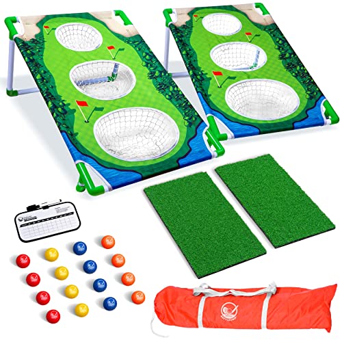 GoSports BattleChip Backyard Golf Cornhole Games – Includes Targets, Chipping Mats, Foam Golf Balls, Scorecard and Carry Case - style: BattleChip Match