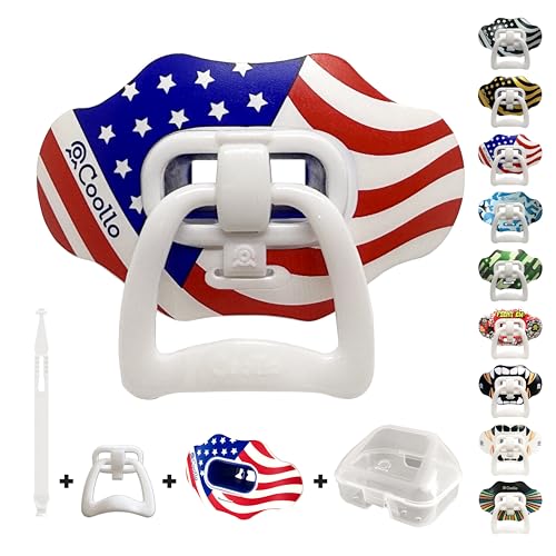 Football Mouth Guard Lip Guard 2-in-1 Transformer Pacifier Football Sports Lip Protector for Adults & Youth USA Flag & Fangs Mouthpiece (Case Included) - color: American Flag
