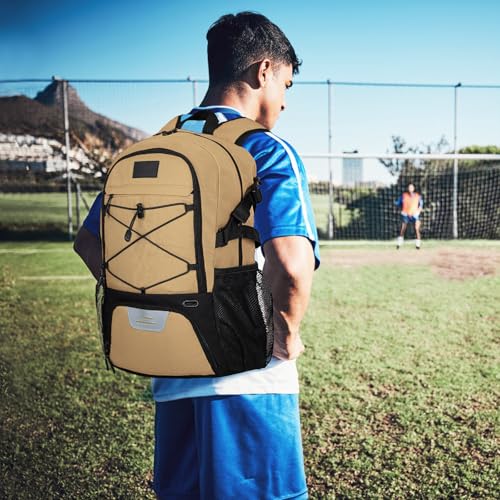 Goloni Soccer Backpack,Basketball Backpack with Ball Compartment & Shoe Compartment,Backpack for Basketball,Soccer - color: Khaki