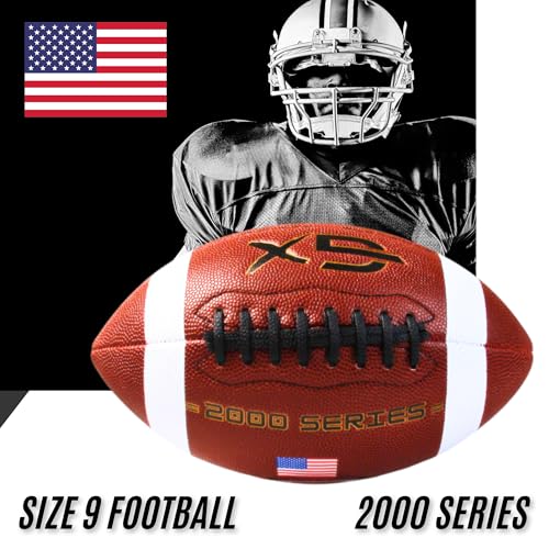 Official Size 9 Football, 2000 Series Collection, Premium Leather Construction, American Football with Ball Pump, College Regulation Size