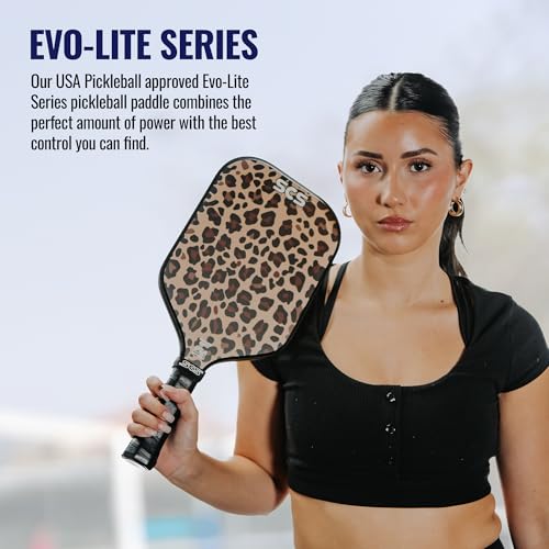 SCS Carbon Fiber Pickleball Paddle – USAPA Approved 2024 – Lightweight, Enhanced Spin, Sure-Grip Handle – Evo-Lite Series for Intermediate Players - color: Leopard