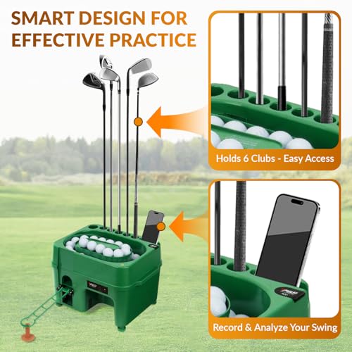 PGM Infrared Automatic Golf Ball Dispenser, Automatic Golf Tee Machine with Rechargeable Battery, Phone Holder & Large Capacity for Driving Range, Indoor & Outdoor Practice