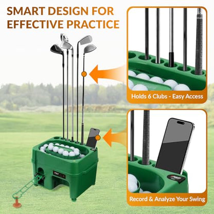 PGM Infrared Automatic Golf Ball Dispenser, Automatic Golf Tee Machine with Rechargeable Battery, Phone Holder & Large Capacity for Driving Range, Indoor & Outdoor Practice