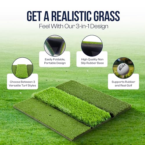 Premium Golf Hitting Mat for Indoor & Outdoor Practice – Professional Turf Golf Mat for Driving Range, Backyard & Home Use – Portable Golf Practice Mat with Realistic Grass Surface and Accessories