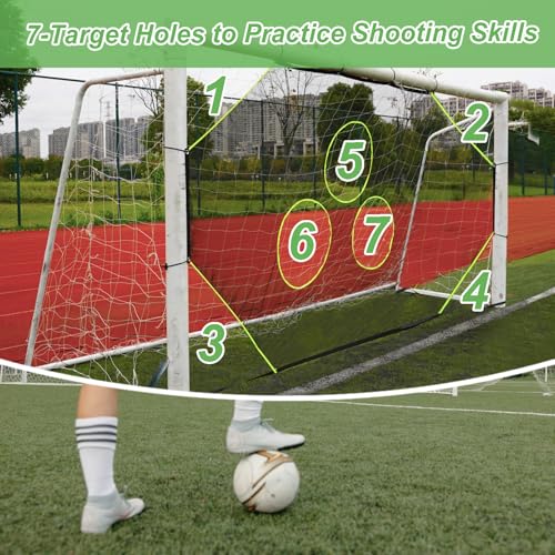Soccer Goal Target Net with 7 Bright Scoring Target Zones,Soccer Shooting Training Aid, Soccer Training Equipment Accessory (Target net only,Soccer Goal Not Included) - size: 12*6'