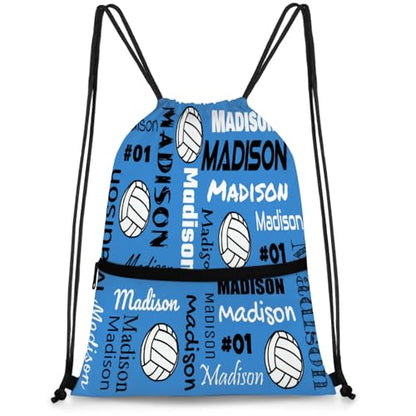 Custom Volleyball Style Drawstring Bag, Personalized Sports Ball Backpack Drawstring Sack Cinch Bags for Team Gift Party Favors, Blue - color: Light Turquoise