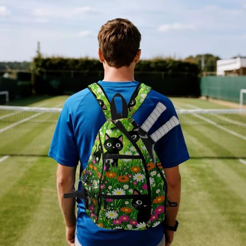 Pickleball Bag Cartoon Cats Green Pickle Ball Backpack for Women Men Premium Lightweight Crossbody Sling Bag Sports Backpack for Pickleball Paddle Tennis - color: Cats Green