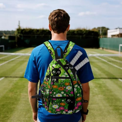 Pickleball Bag Cartoon Cats Green Pickle Ball Backpack for Women Men Premium Lightweight Crossbody Sling Bag Sports Backpack for Pickleball Paddle Tennis - color: Cats Green
