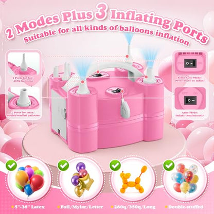 LooLaa Balloon Pump 4-in-1 Electric Balloon Inflator with Triple Inflating Ports for All Balloons Air Filler Machine for Sports Balls Inflator Deflator for Inflatables
