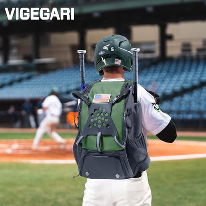 Baseball Backpack for Youth, Boys, Adults - Bat and Softball Equipment Bag With Glove Holder, Helmet, Shoes Compartment - T-Ball Accessories and Baseball Gifts - color: Hunter Green - 42L