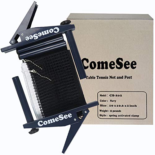 Comesee Professional Ping Pong Net Clip on Easy, Table Tennis Net and Post Set with Spring Activated Clamp, Thick Base Grip, Precision Tension Height Adjustment (Navy)