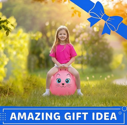 Xino Sports Hopping Ball for Kids - 18 Inch Hopper Ball with Handle, Pink Jumping Bouncer Toy for Indoor and Outdoor Play