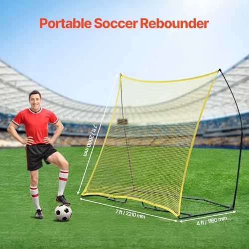VEVOR Soccer Trainer，Portable Soccer Rebounder Net, Iron Soccer Practice Equipment, Sports Football Rebounder Wall with Portable Bag, Perfect for Team Solo Training, Passing, Volley - size: 7x7ft
