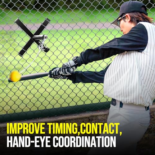 PLAYAPUT Portable Baseball Swing Trainer with The Tethered Ball,Premium Hitting/Batting Trainer System for Baseball and Softball,Easy Setup On Fence Hitting Trainer,Swing Trainer with Auto Reset