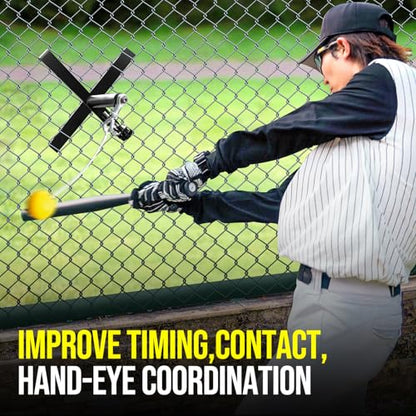PLAYAPUT Portable Baseball Swing Trainer with The Tethered Ball,Premium Hitting/Batting Trainer System for Baseball and Softball,Easy Setup On Fence Hitting Trainer,Swing Trainer with Auto Reset
