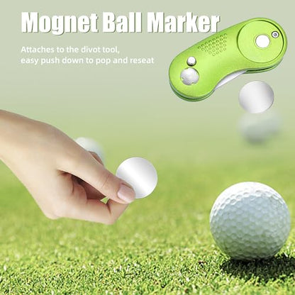 Mile High Life Golf Divot Repair Tool, All Metal Foldable Divot Tool with Pop-up Button & Magnetic Ball Marker - color: Lime Green Curve