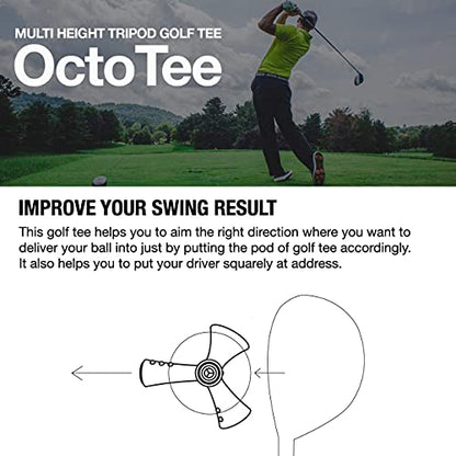 OctoTee, unisex-adult Flexible Tripod Colorful Rubber Golf Tee with Multi Height, Pack of 2