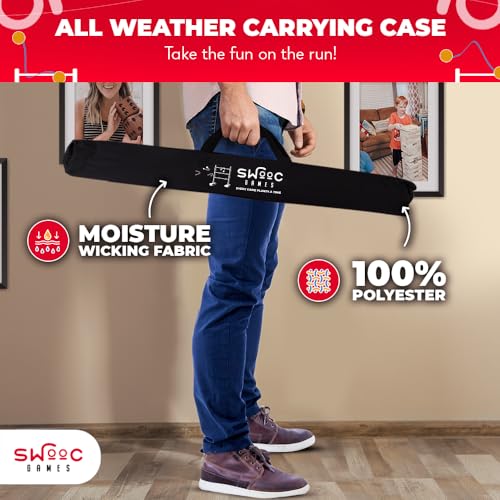SWOOC Games® - Premium Wooden Ladder Ball Game Set (Weather Resistant) - with 10+ Games & Carrying Case - Easy, No Tool Set Up - Premium Ladder Toss Outdoor Game - Backyard Ball Toss Games