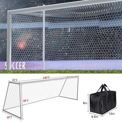 LAO XUE 24x8FT Soccer Goal Net,Professional White Heavy Duty Replacement Outdoor,Full Size Weather Resistance for Training and Match Play(Net Only)