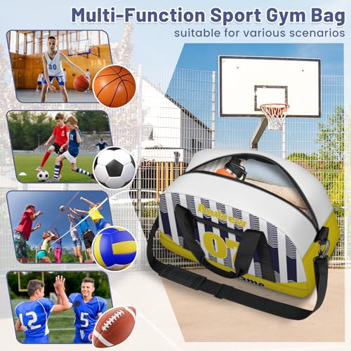 Basketball Soccer Gifts for Boys Girls - Custom Sports Duffle Bag, Personalized Name & Team Bag, Water-Resistant Gym Bag for Basketball, Soccer, Volleyball | Y-Navy Yellow - color: Y-Navy Yellow