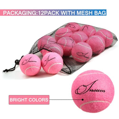 INSUM Bulk Tennis Balls for Beginner – 12 Pack High Elasticity Practice Tennis Balls with Mesh Bag, Suit for Pet Dog Training, Fetching - color: Pink