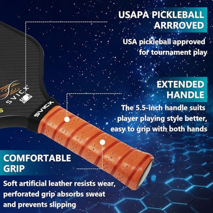 Carbon Fiber Pickleball Paddle 16mm – Professional Pickleball Paddles with Superior Control, Power & Spin – Extended Handle for Two-Handed Grip, USAPA Approved - color: Black Brown