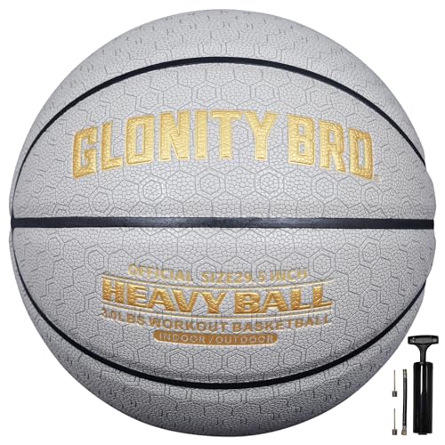 Weighted Basketball Grey 28.5"/29.5", 2.2LBS/3LBS Non-Slip Outdoor/Indoor Heavy Training Basketball for Dribbling, Passing, Rebounding & Skill Development - color: Grey+Gold, size: 3LBS, Size 7, 29.5"