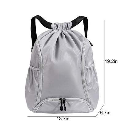 Sports Drawstring Backpack, Waterproof Swim Gym Bag for Women&Men, String Basketball Pack with Shoes Compartment, Grey - color: Grey