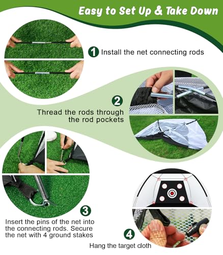 Golf Net: 10x7ft Golf Practice Net for Backyard Chipping Driving with Dual-Turf Golf Hitting Mat, All-in-1 Outdoor Indoor Golf Hitting Net with Multiple Targets, Golf Aid for Men/Golf Lovers