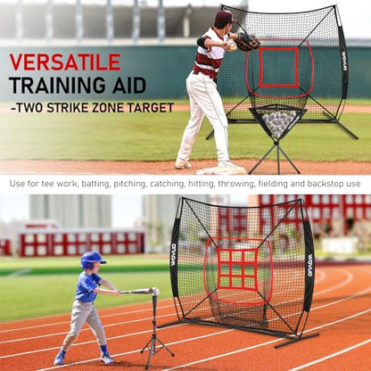 7x7 ft Baseball Net for Batting Pitching Hitting, Softball Pitching Net with Strike Zone, Tee, Ball Caddy, Softball Batting Net Baseball Training Equipment for Kids Adult Youth Sport Practice - color: Black