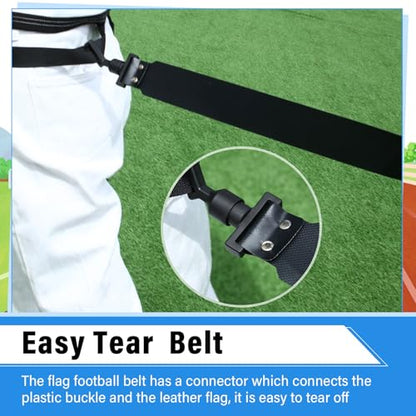Hungdao 10/12 Players Flag Football Belts and Flags Adjustable Football Belts for Kids Teens Adults Team Training Sport Event - color: Black, White