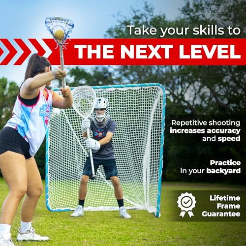 Velocity Official Size 6x6x7' Backyard Lacrosse Practice and Training Goal, Includes 4MM Lacrosse Net, for Youth, Kids, and Adults