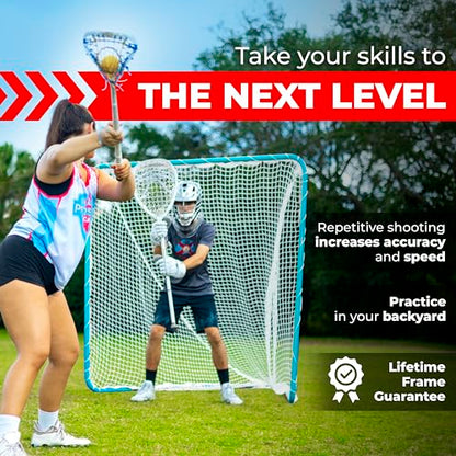 Velocity Official Size 6x6x7' Backyard Lacrosse Practice and Training Goal, Includes 4MM Lacrosse Net, for Youth, Kids, and Adults