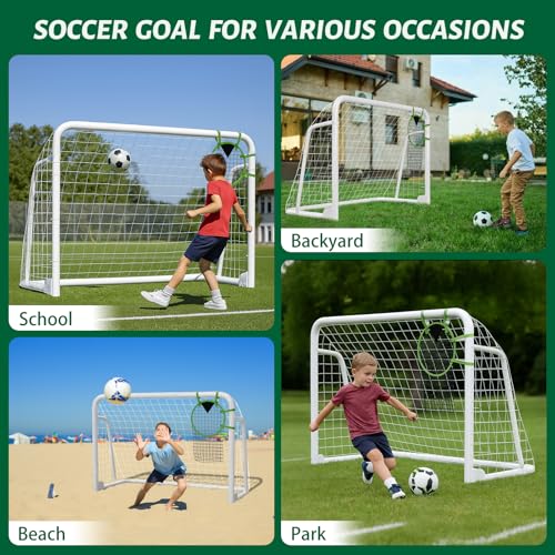 NAIZEA Soccer Goals - 24x8/21x7/18x7/12x6/16x7/10x6/8x6/6x4FT Soccer Goals for Backyard Training- Portable Metal Soccer Net for Youth & Adults - Heavy Duty Steel for Indoor Outdoor Games & Practice - size: 6ft x 4ft, style: Trainer-White/Steel
