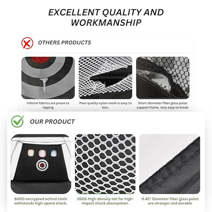 Golf Hitting Net 10x7FT with Tri Turf Mat, Golf Nets for Backyard Driving Real Golf Balls with 10 Balls, 4 Ground Stakes, 6 Windproof Sandbags, Rubber Tee, Tray and Carry Bag Indoor/Outdoor Use