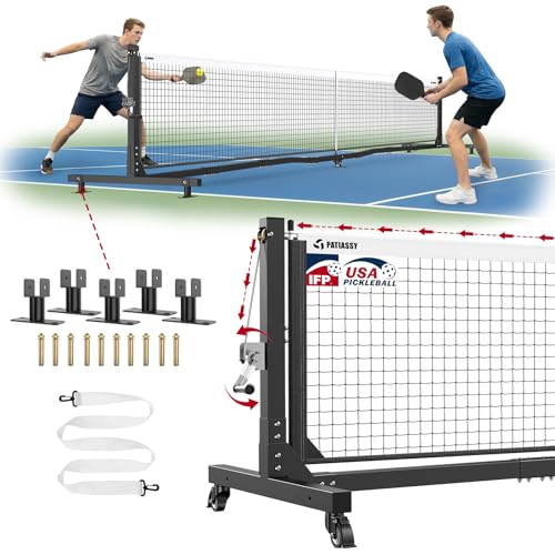 Tournament Pickleball Net, IFP/USAPA Standards 22FT Regulation Size, Rust-Resistant Aluminum Frame with Hand-Crank Tension System for Semi-Permanent or Mobile Court Use
