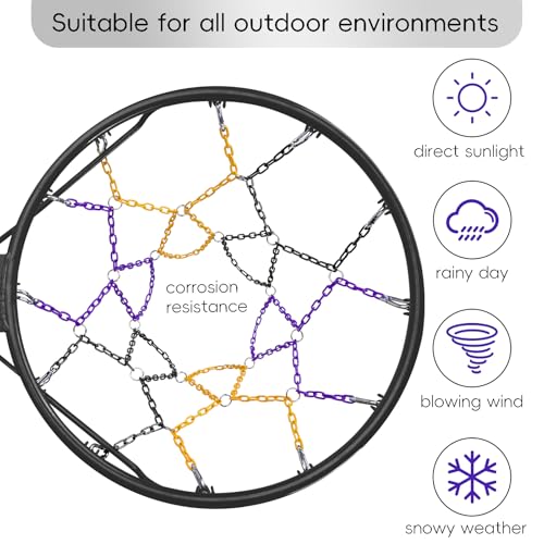 Dakzhou Basketball net, Metal Chain Net Braided Permanent Rust Proof (12 Links), Quick Installation - color: Purple/Yellow/Black