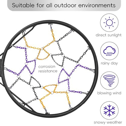 Dakzhou Basketball net, Metal Chain Net Braided Permanent Rust Proof (12 Links), Quick Installation - color: Purple/Yellow/Black